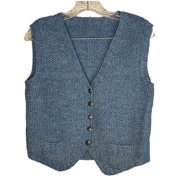 American Vintage 1980's Hand knit Blue vest coat of arms buttons size small - Picture 1 of 12